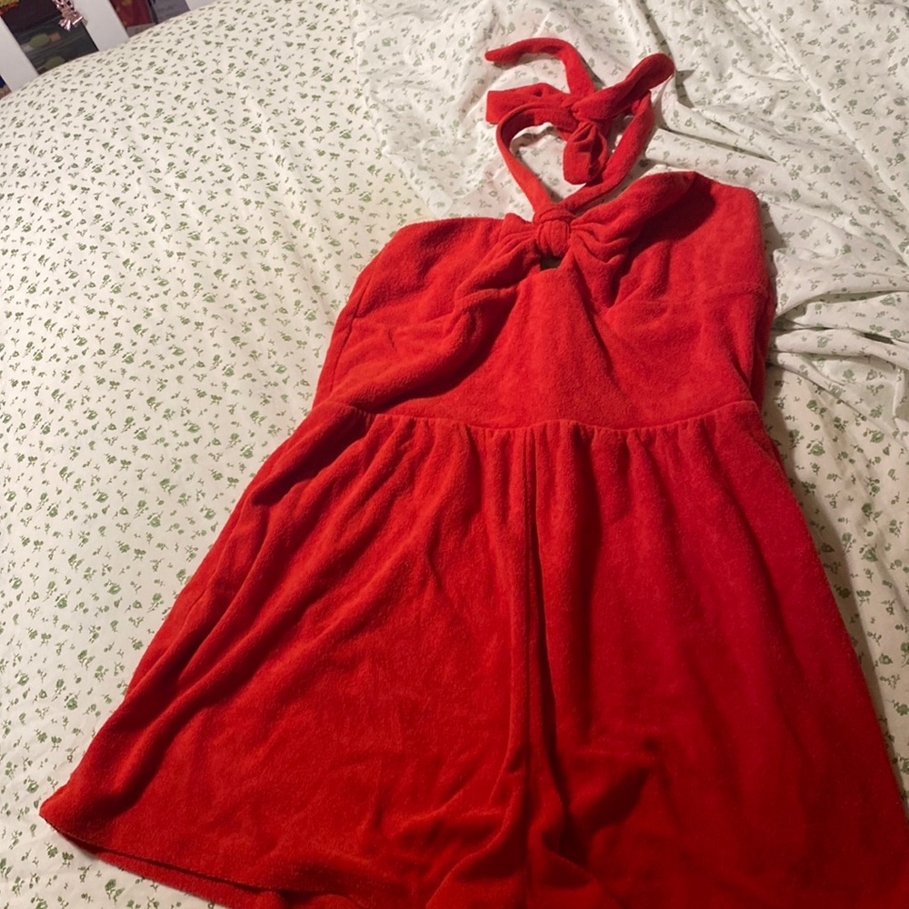 red halter top romper